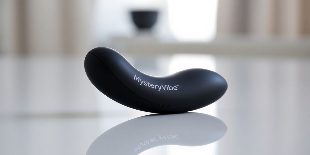 Sleek, black, flexible vibrator on a smooth surface.