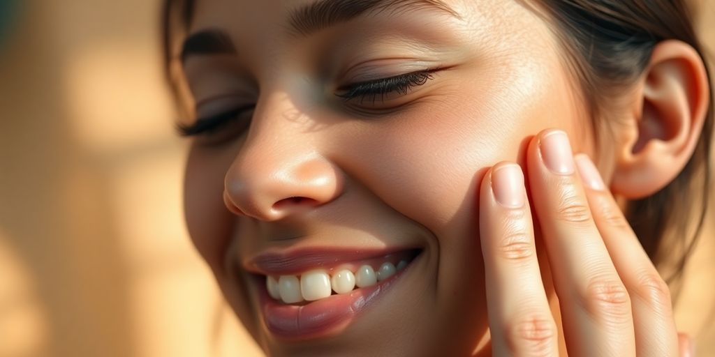 Soft light on peaceful face, gentle touch.