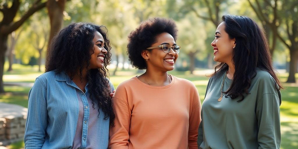 Three women connecting, relaxed