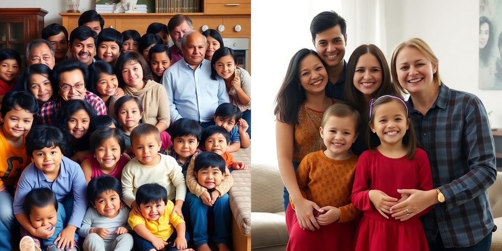 Two distinct family groups, one large and one nuclear.