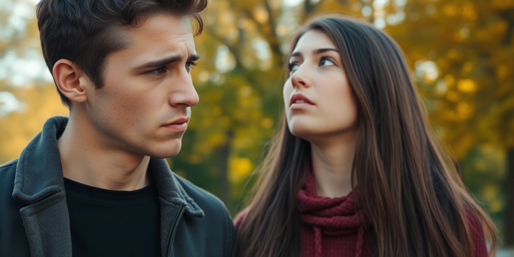 Two friends, one looking concerned, the other distant.