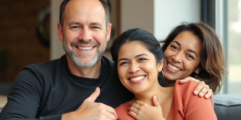 Two people smiling, arms around each other.
