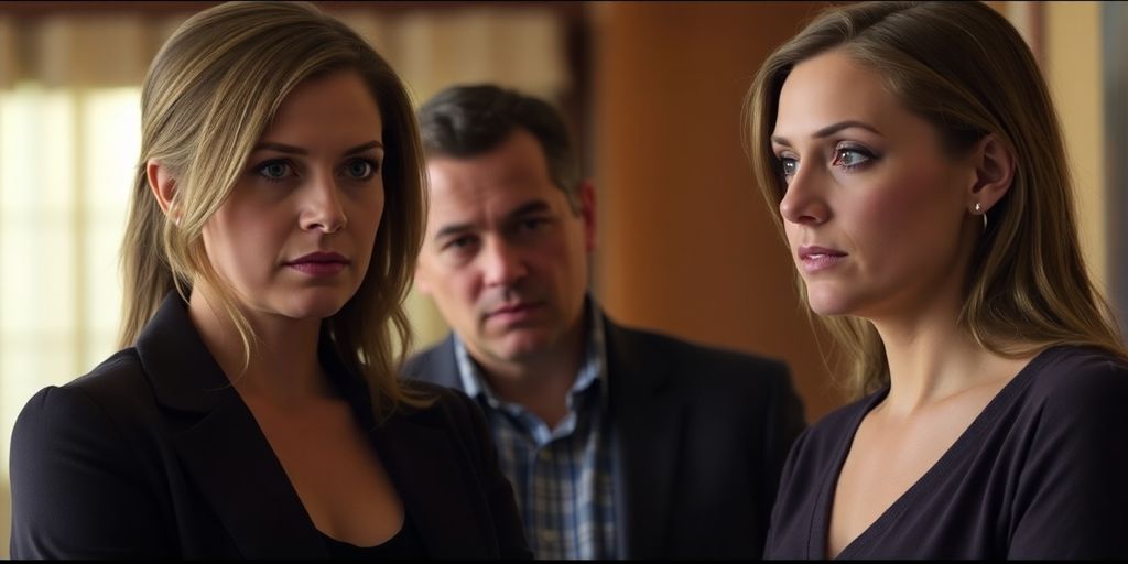 Two women debating, one man observing them.