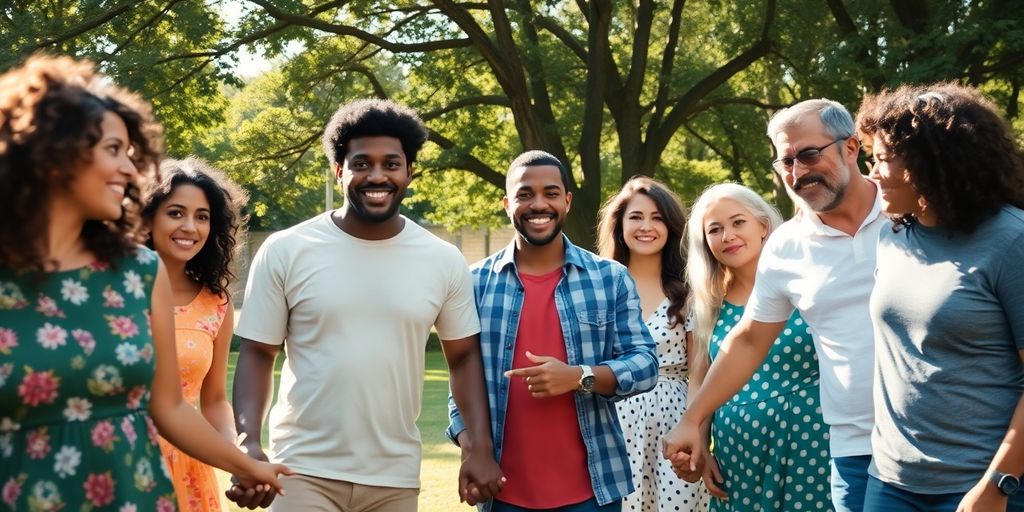 Diverse families gathering, intertwined hands, warm light