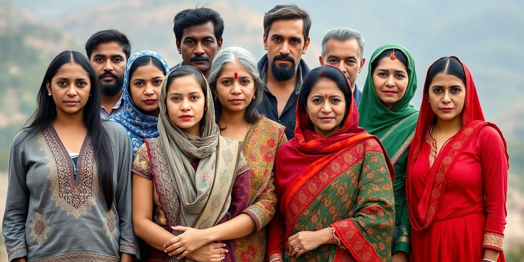 Diverse group of people in traditional attire.