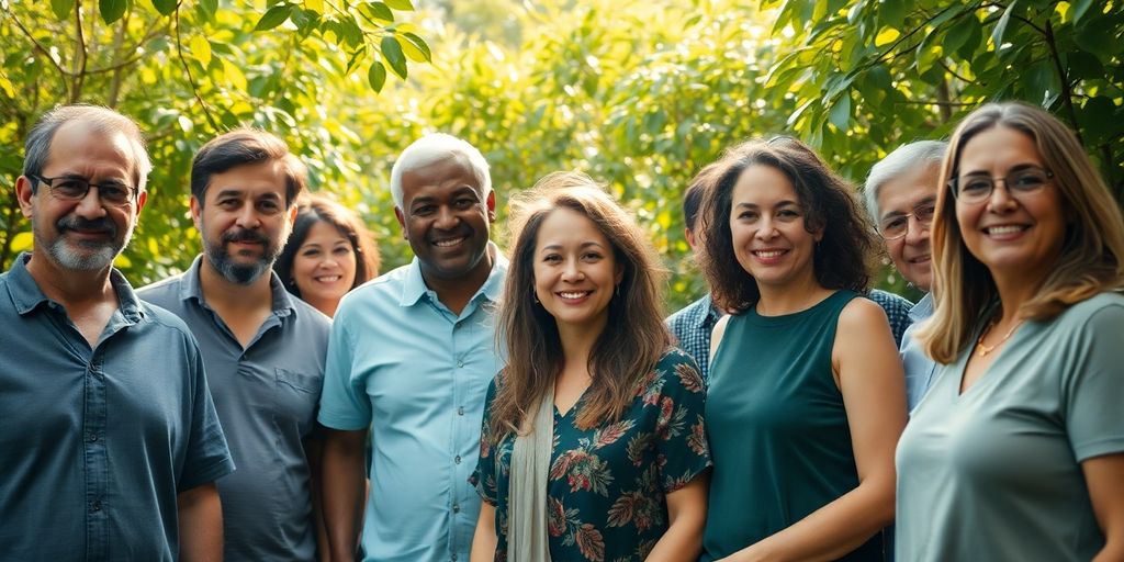 Diverse group of adults in a garden