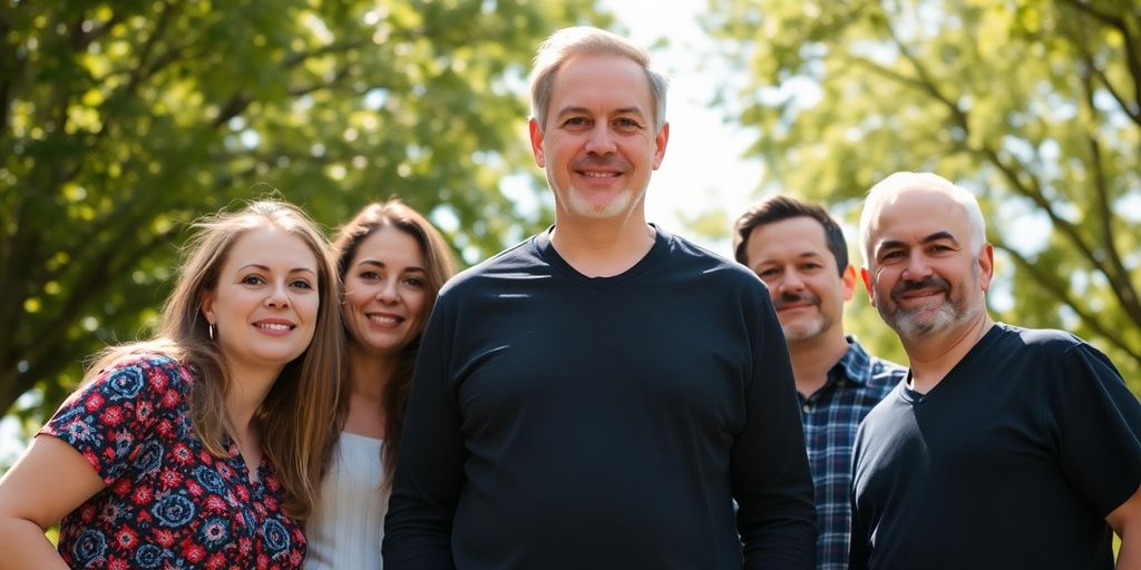 Man, two women, and two men standing together.