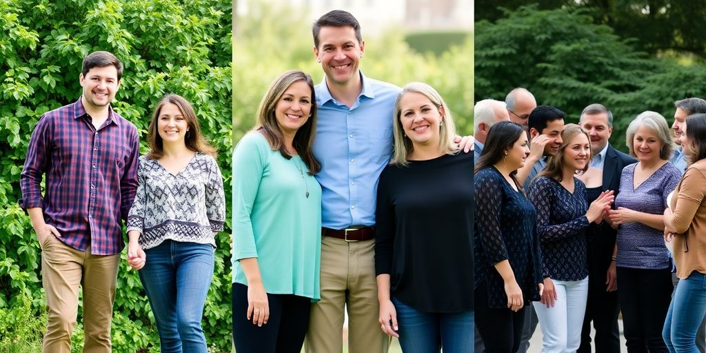 Diverse group of people in various relationships.