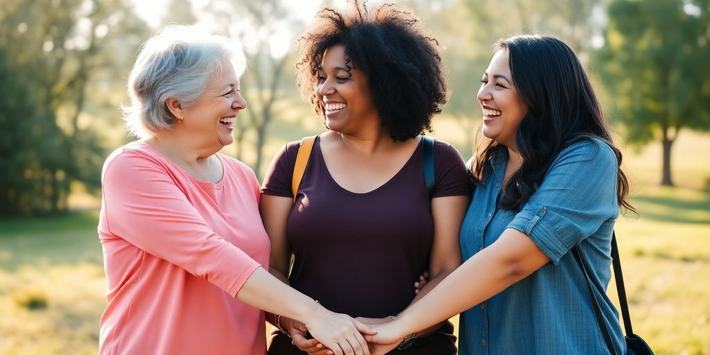 Three women connecting outdoors.