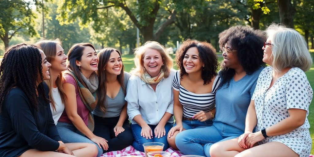 Diverse women at a polyamory community gathering.