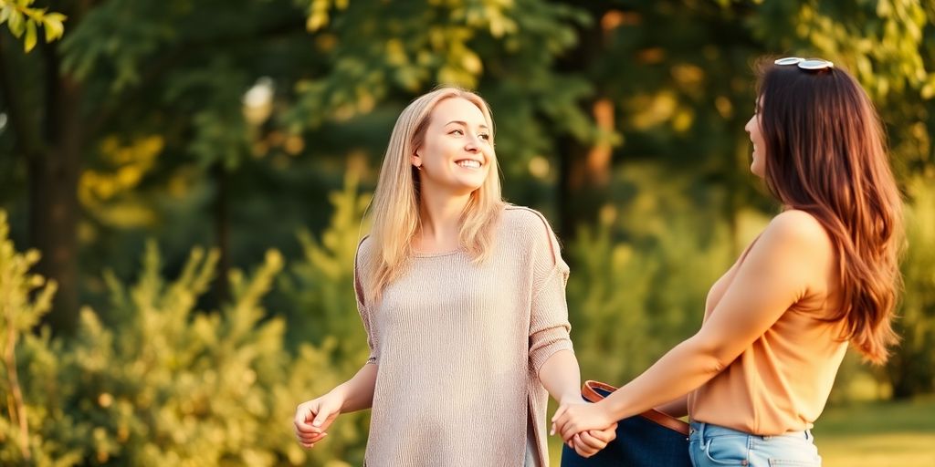 Couple holding hands, smiling.