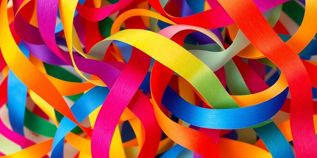 Abstract colorful ribbons intertwine, suggesting diverse connections.