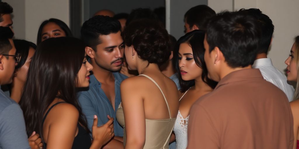 Couple discussing intimacy with a third person nearby.