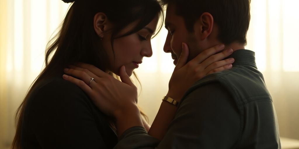 Couple embracing after intense scene.