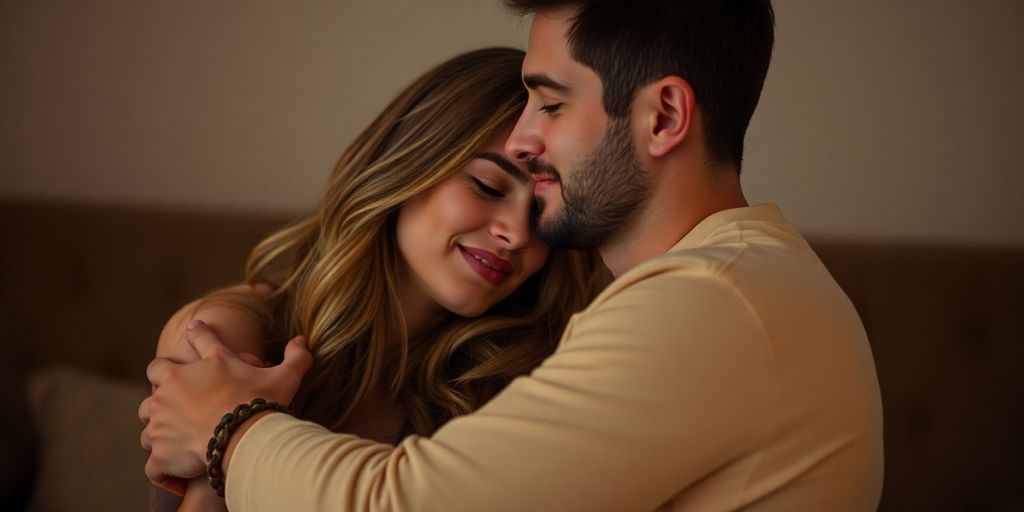 Couple embracing with vanilla theme.