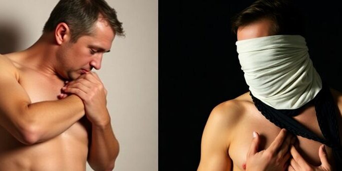 Couple engaging in intense, playful consensual BDSM activities.