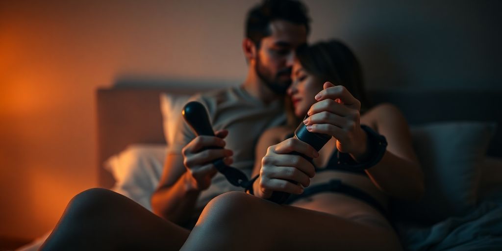 Couple enjoying vanilla kink toys and anal play.