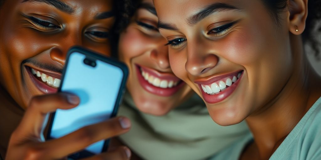Couple interacting intimately via phones.