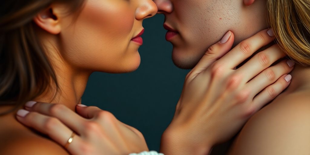 Couple intimately connecting through touch.