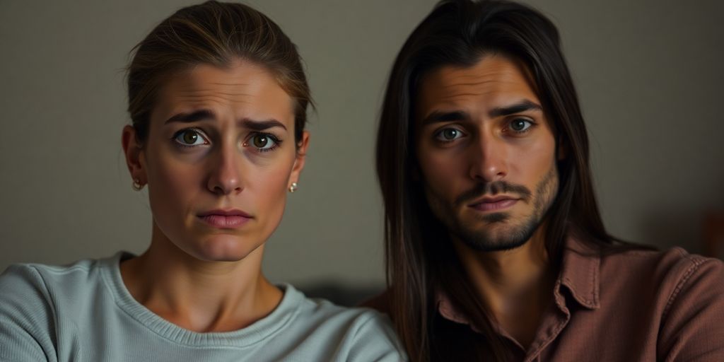 Couple looking confused after intimacy.