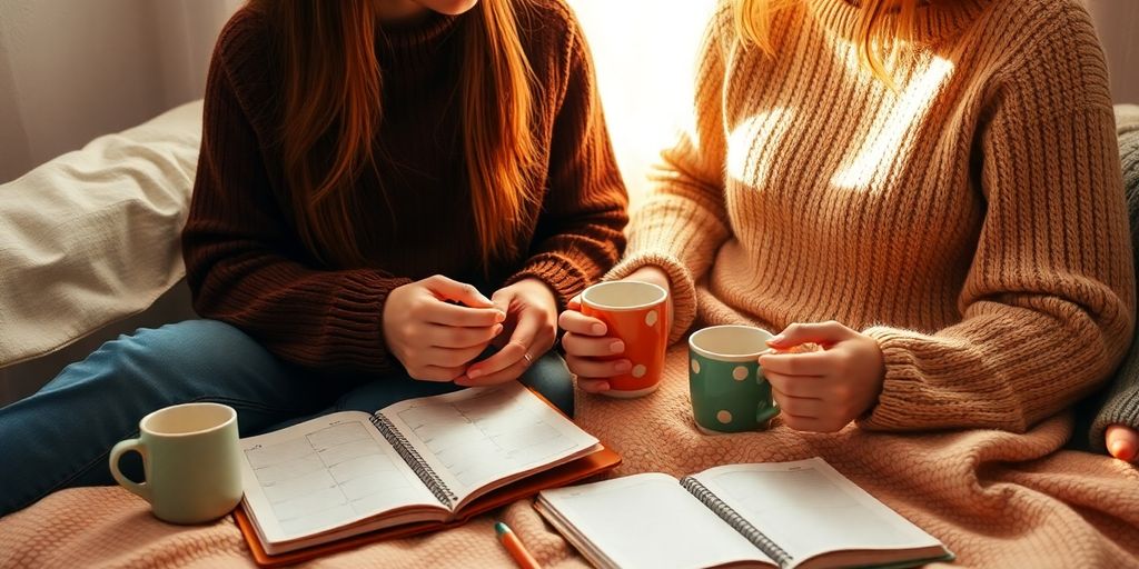 Couple planning their busy schedules together.