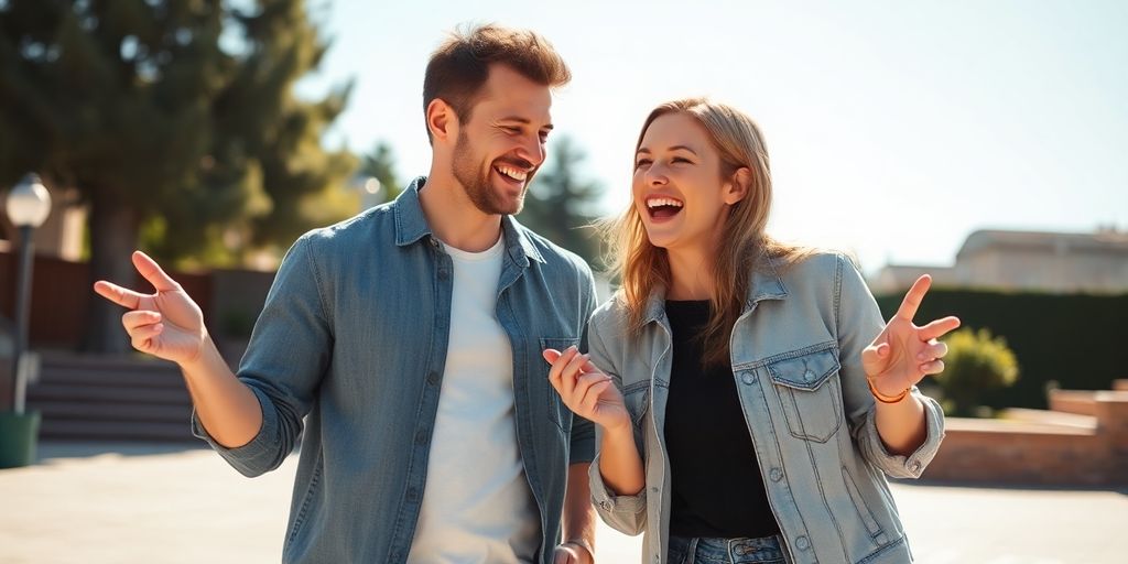 Couple sharing a vibrant, energetic moment.