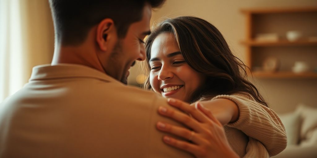 Couple sharing an intimate, gentle embrace.