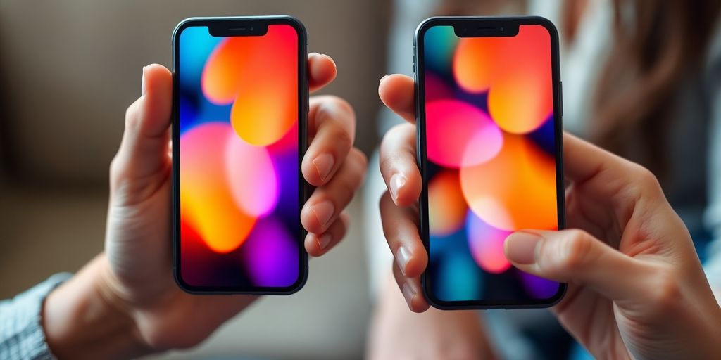 Couple sharing intimate digital messages on phones