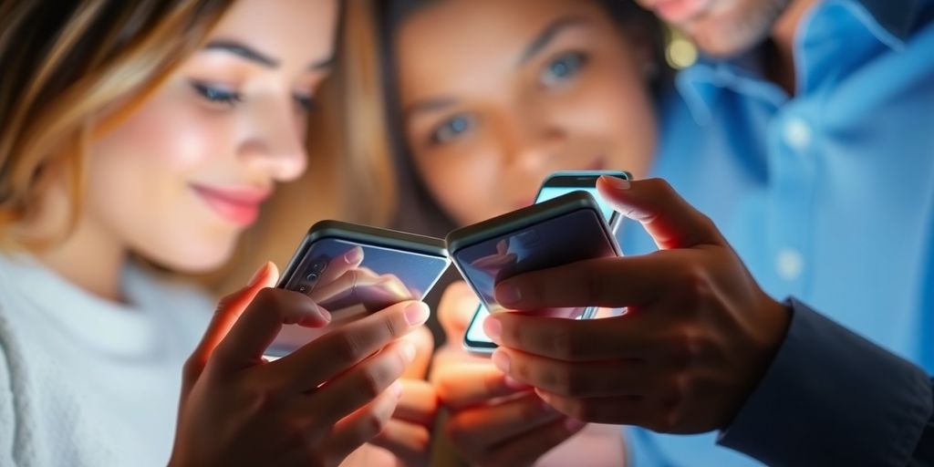 Couple sharing intimate messages on phones