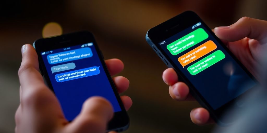 Couple sharing intimate messages on phones.