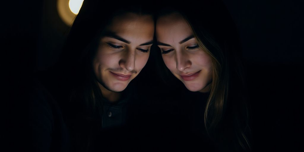 Couple sharing intimate phone message.