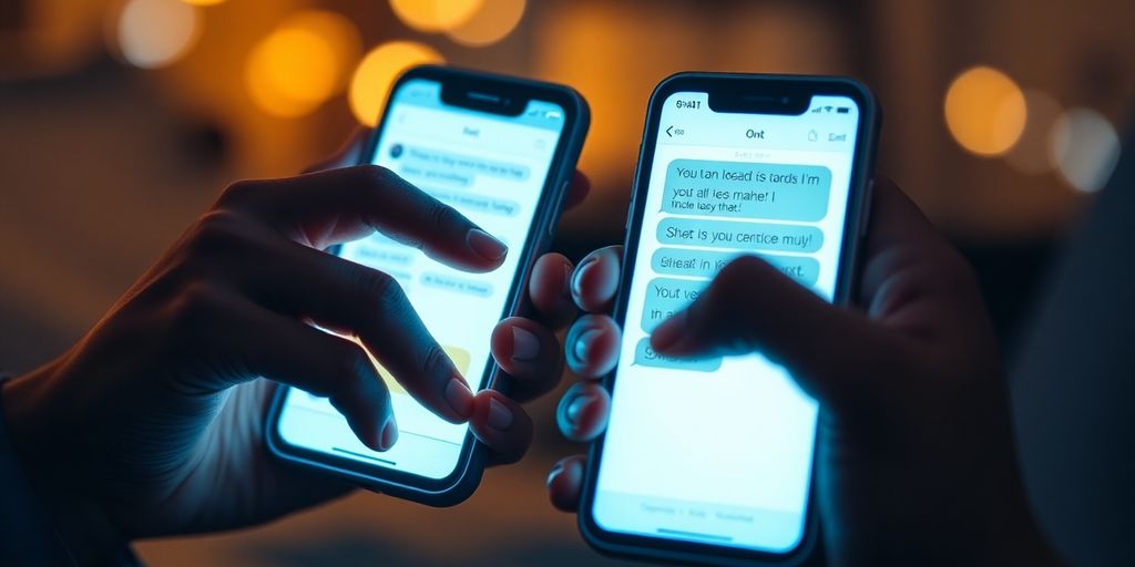 Couple sharing intimate photos on phones.