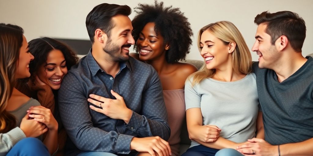 Couples interacting, expressing affection and connection.