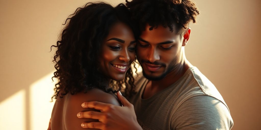 Diverse couple exploring intimacy with vibrant colors