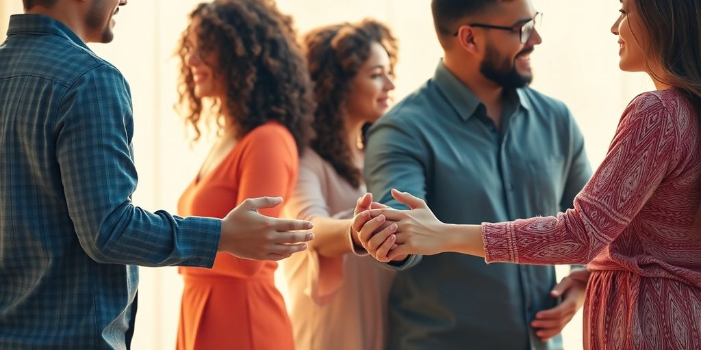 Diverse couples embracing in a vibrant, symbolic display of connection.