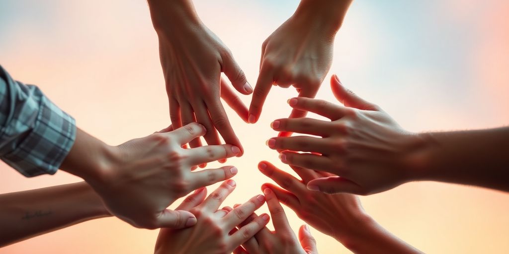 Diverse group embracing each other in a sunlit park.