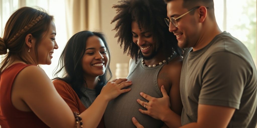 Diverse group in a loving, supportive embrace.