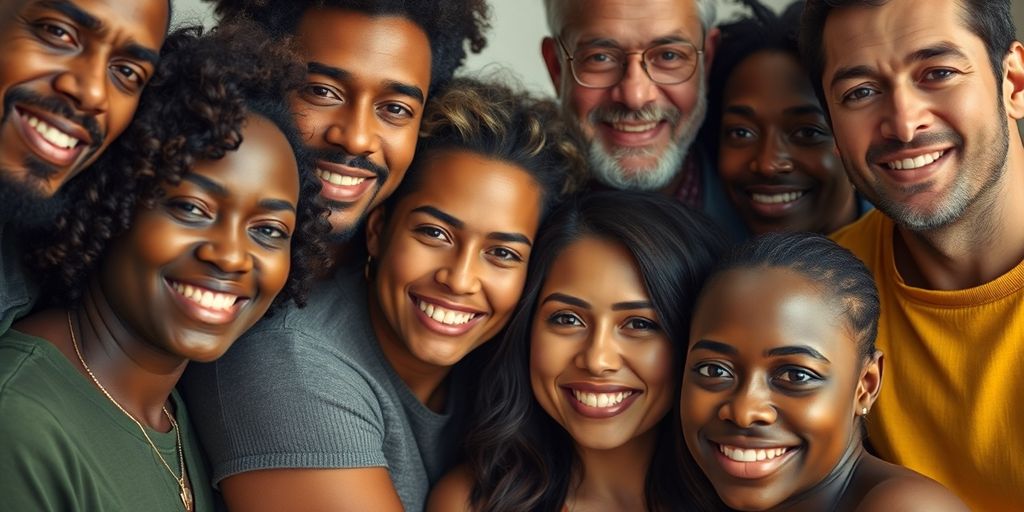 Diverse group of people in a warm, inviting setting.