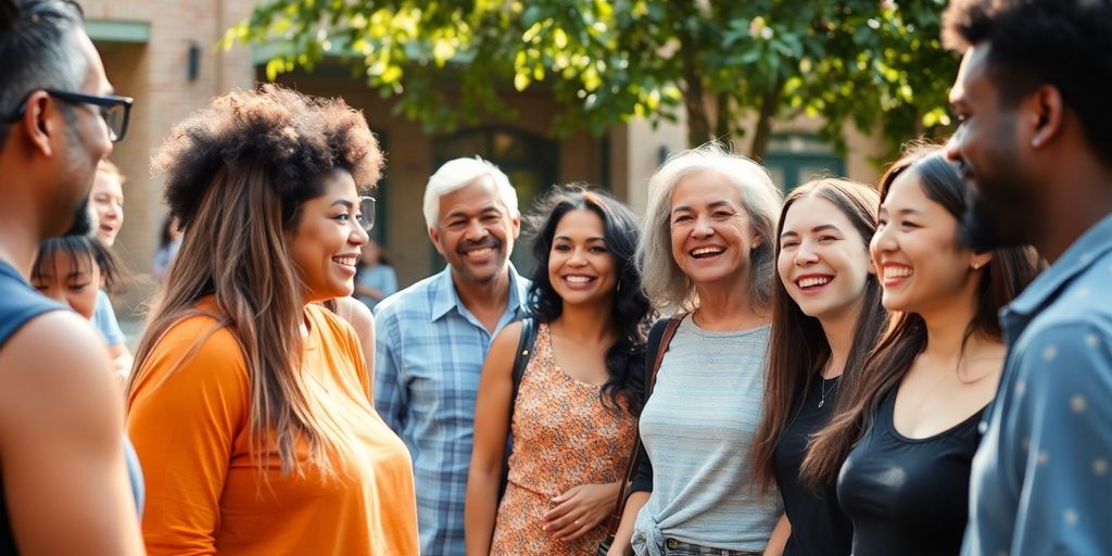 Diverse group of people sharing a joyful moment.