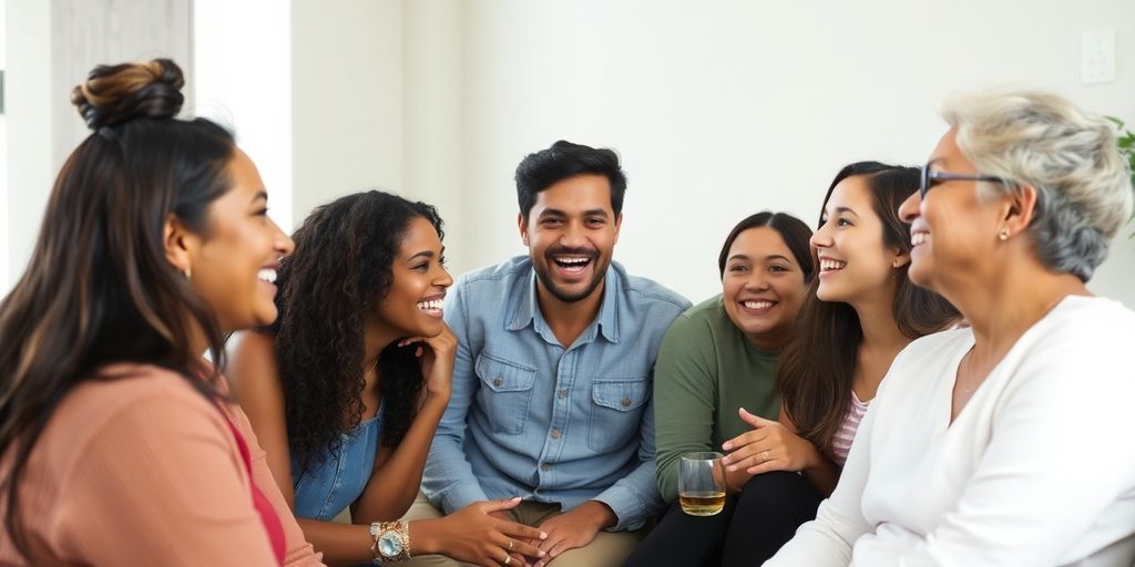 Diverse group of people sharing affectionate gestures.