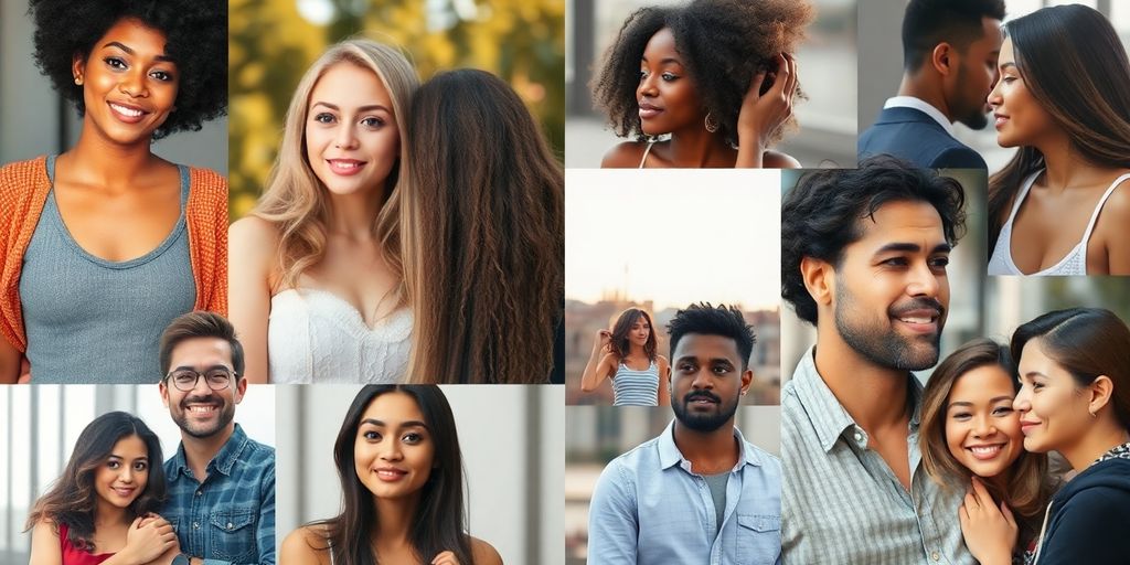 Diverse individuals engaged in varied activities, connected by subtle visual cues.