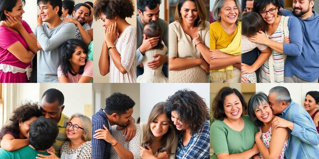 Diverse people in supportive, affectionate connection.