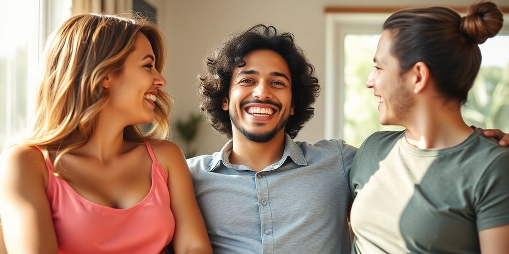 Extrovert connecting happily with multiple partners.