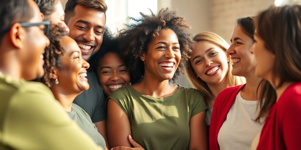 Group of happy people connecting and socializing.