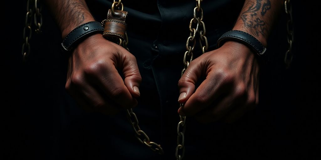 Historical BDSM imagery with chains and leather.