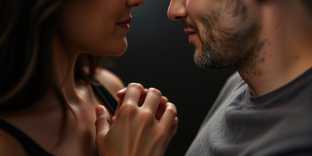 Intimate embrace with a focus on expressive hands.