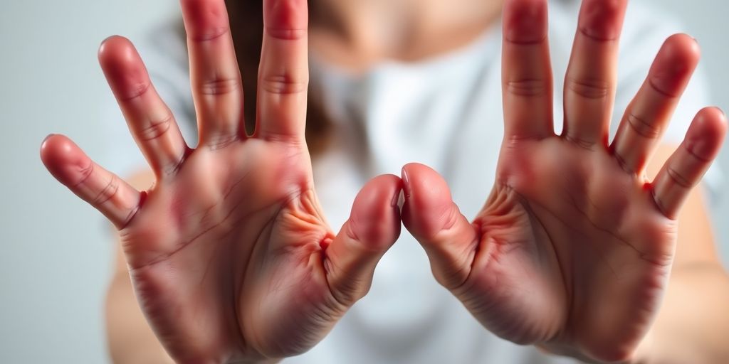 Person firmly holding up hands in a stop gesture.