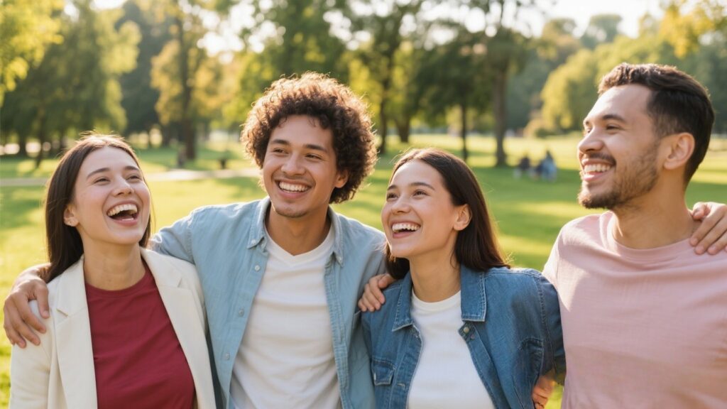 Smiling extrovert people in the park.