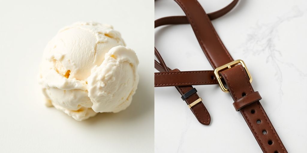 Split image vanilla ice cream BDSM gear.