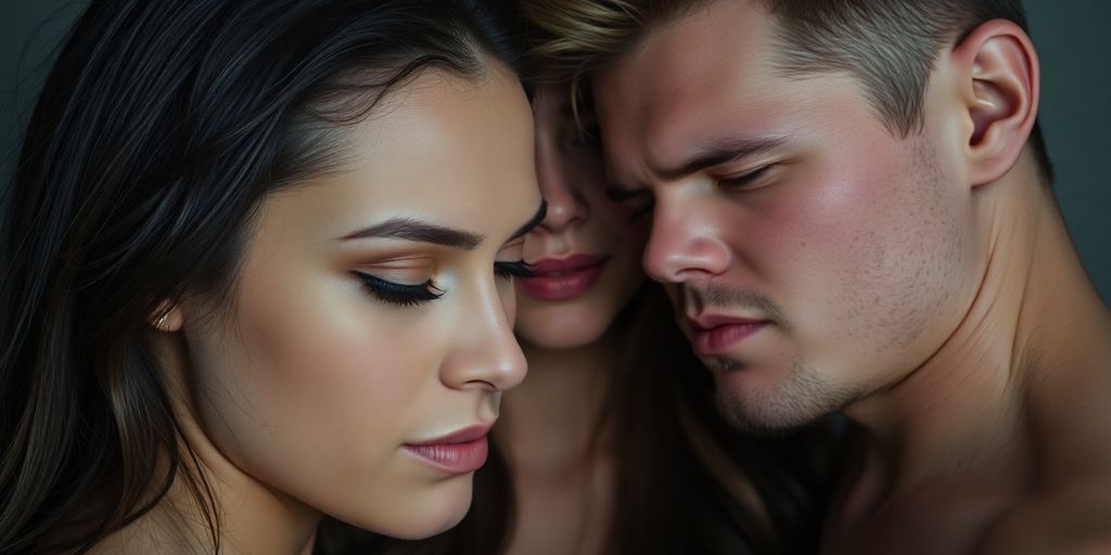 Three people intimately together, suggesting a threesome.